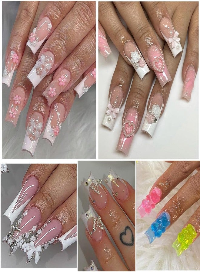 Fcozpjk 3D Nail Charms Bulk - Mix Assorted Colorful Nail Art Charms with Flowers, Hearts, Pearls, Butterflies, Bows & Crystals - Includes Pickup Tool - Image 4